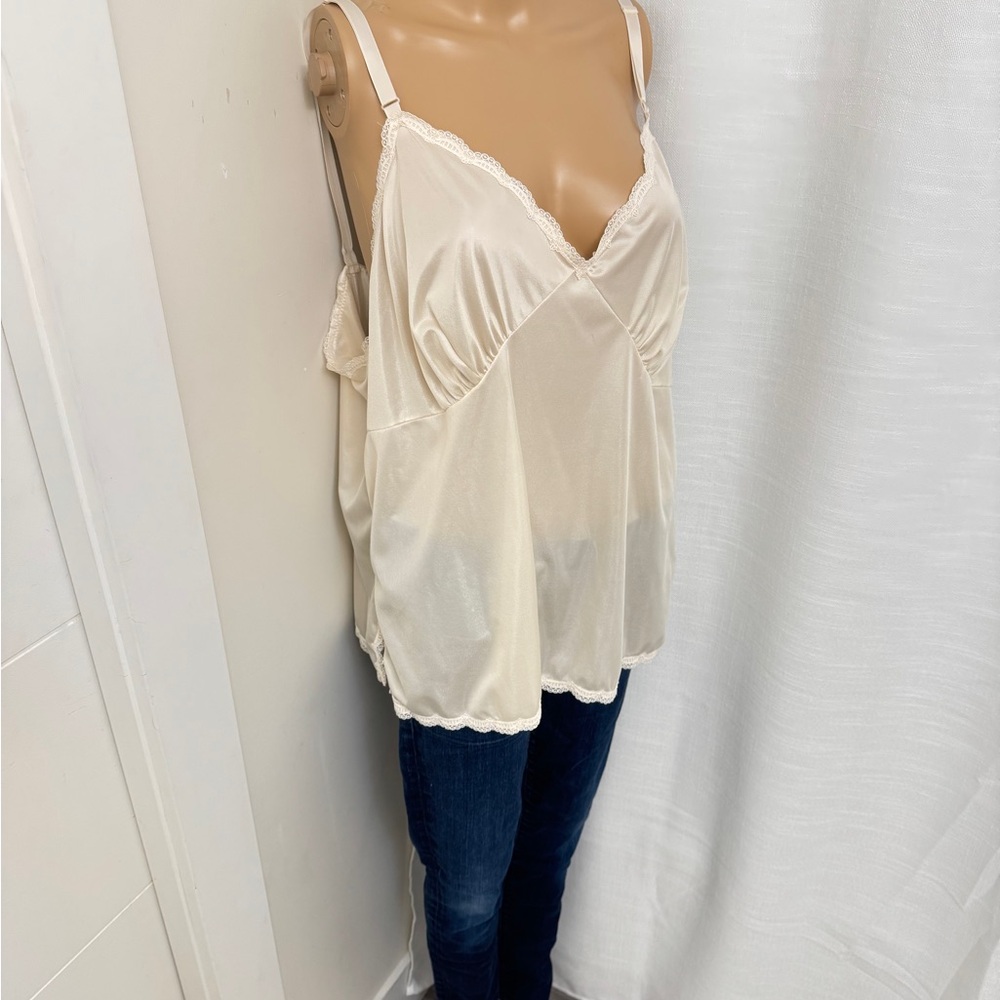 26” New with tags. Elegant Cream Lace Trim Women's Top